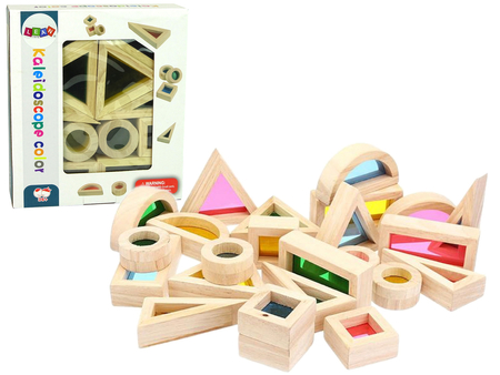 Three-dimensional Wooden Bricks Various Colours Kaleidoscope 24 Pieces