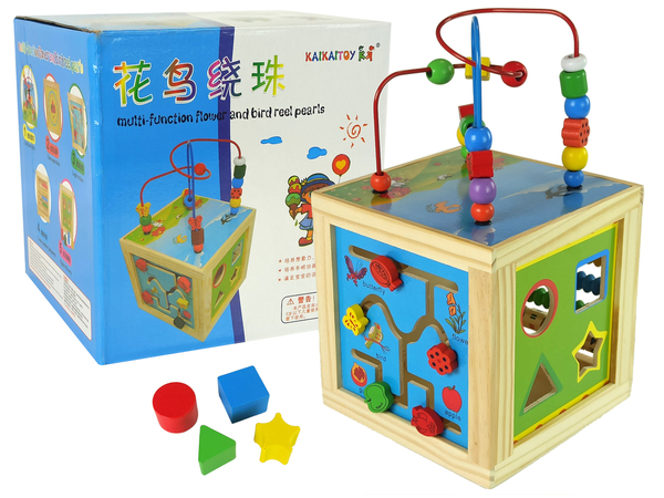 Big Wooden Educational Cube Labyrinth, Abacus, Sorter