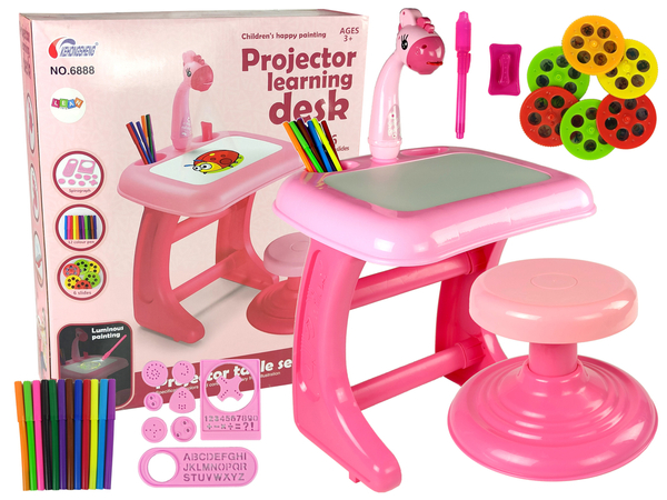 Drawing Table Chair Projector Pink Pens Pictures