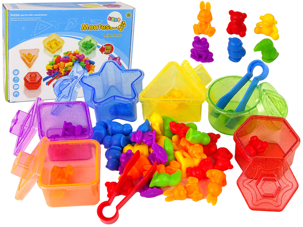 Educational Sorting Toy Rubber Animals Glitter Bins 36 Pieces