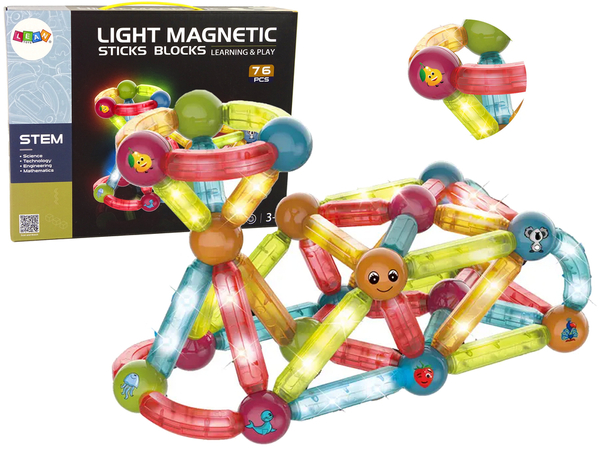 Luminous Educational Magnetic Bricks Set of 76 Elements