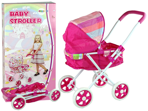 Pink Pushchair for Dolls with Colourful Canopy 66 cm 