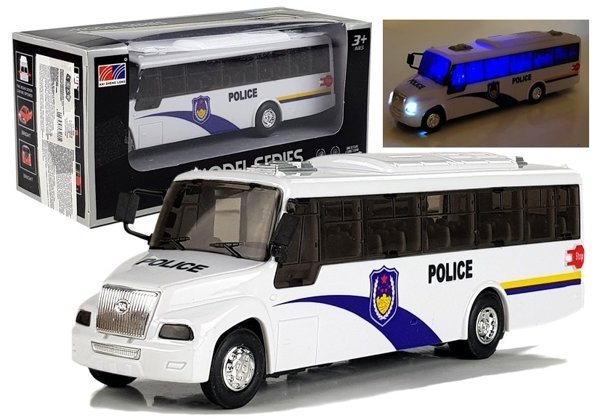 Police Bus Die Cast Model White with Lights