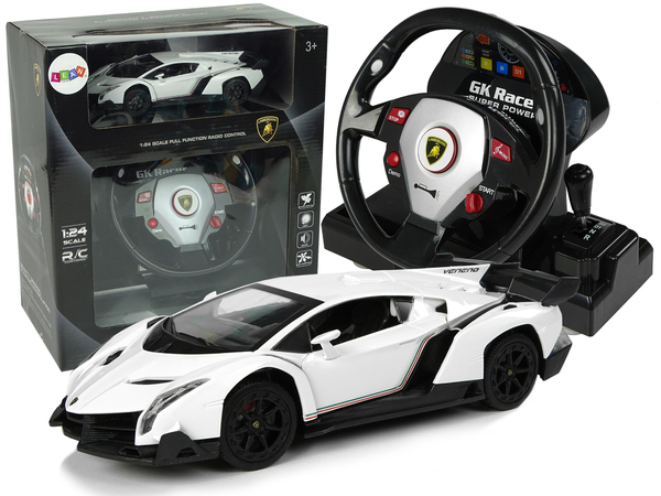 Remote Controlled Lamborghini Veneno White 2.4 G Pilot Steering Wheel Sound Lights