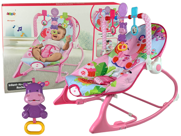 Rocking Chair 2in1 Pink Hippo Sounds Vibration
