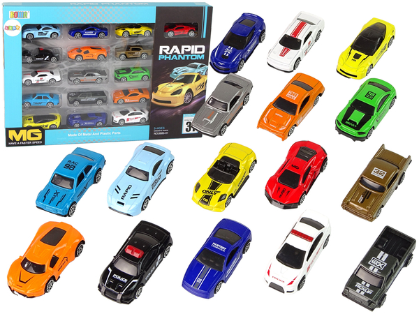 Set of Metal Sports Cars Resoraks Various Colours 16 Pieces