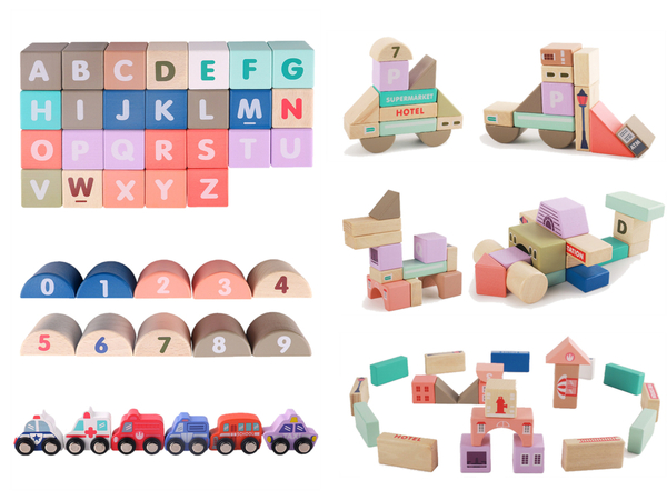 Set of Wooden Blocks City Letters Puzzle 162 Pieces