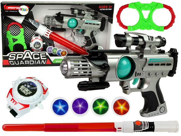 Space Warrior Set Laser Gun Lightsaber Handcuffs Disc Thrower