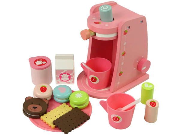 Wooden Coffee Maker Set Cookie Cups Strawberry