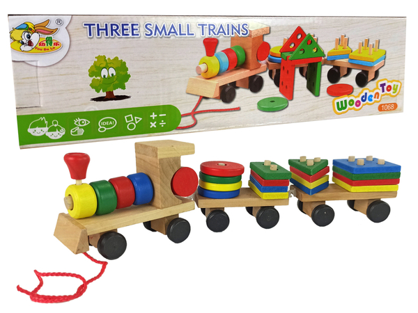 Wooden Train Locomotive. 2 Detachable Wagons