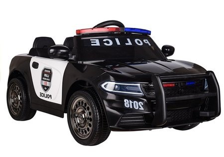 Kinderfahrzeug Polizei Schwarz EVA-Reifen Ledersitz USB SD MP3 Kinderauto 