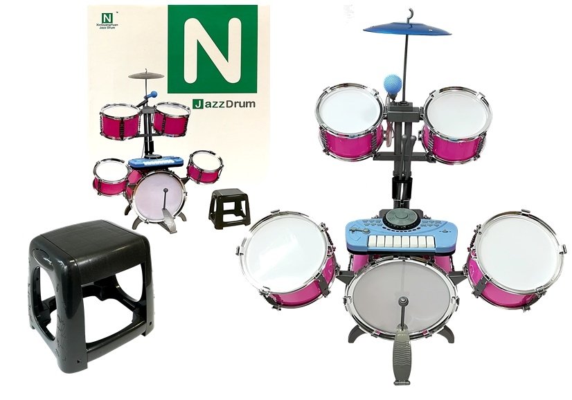 Kinder Baby Spielzeug Schlagzeug GROSSE Trommel Musikinstrument mit Stuhl ROSA 