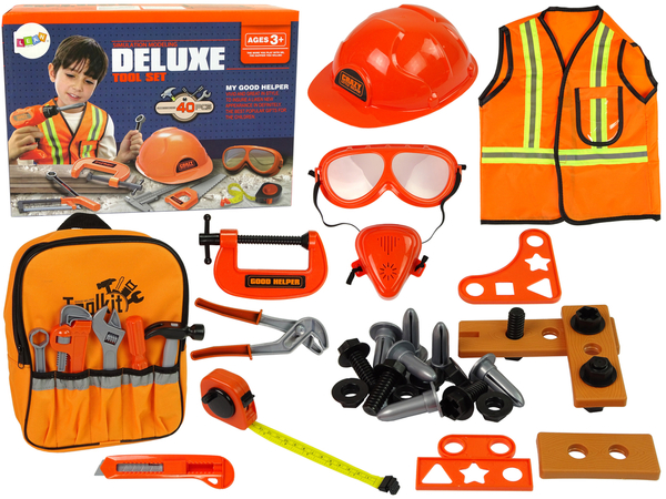 DIY Kit Rucksack Helm Werkzeuge Orange Brille