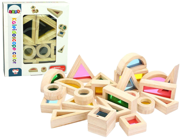 Dreidimensionale Holzbausteine Verschiedene Farben Kaleidoskop 24 Stück