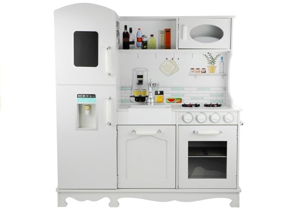 Holzküche Nela Weiß - Mit Kühlschrank und Backofen