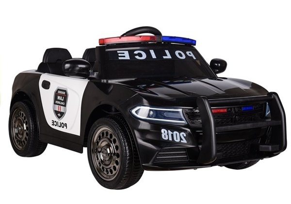Kinderfahrzeug Polizei Schwarz EVA-Reifen Ledersitz USB SD MP3 Kinderauto 